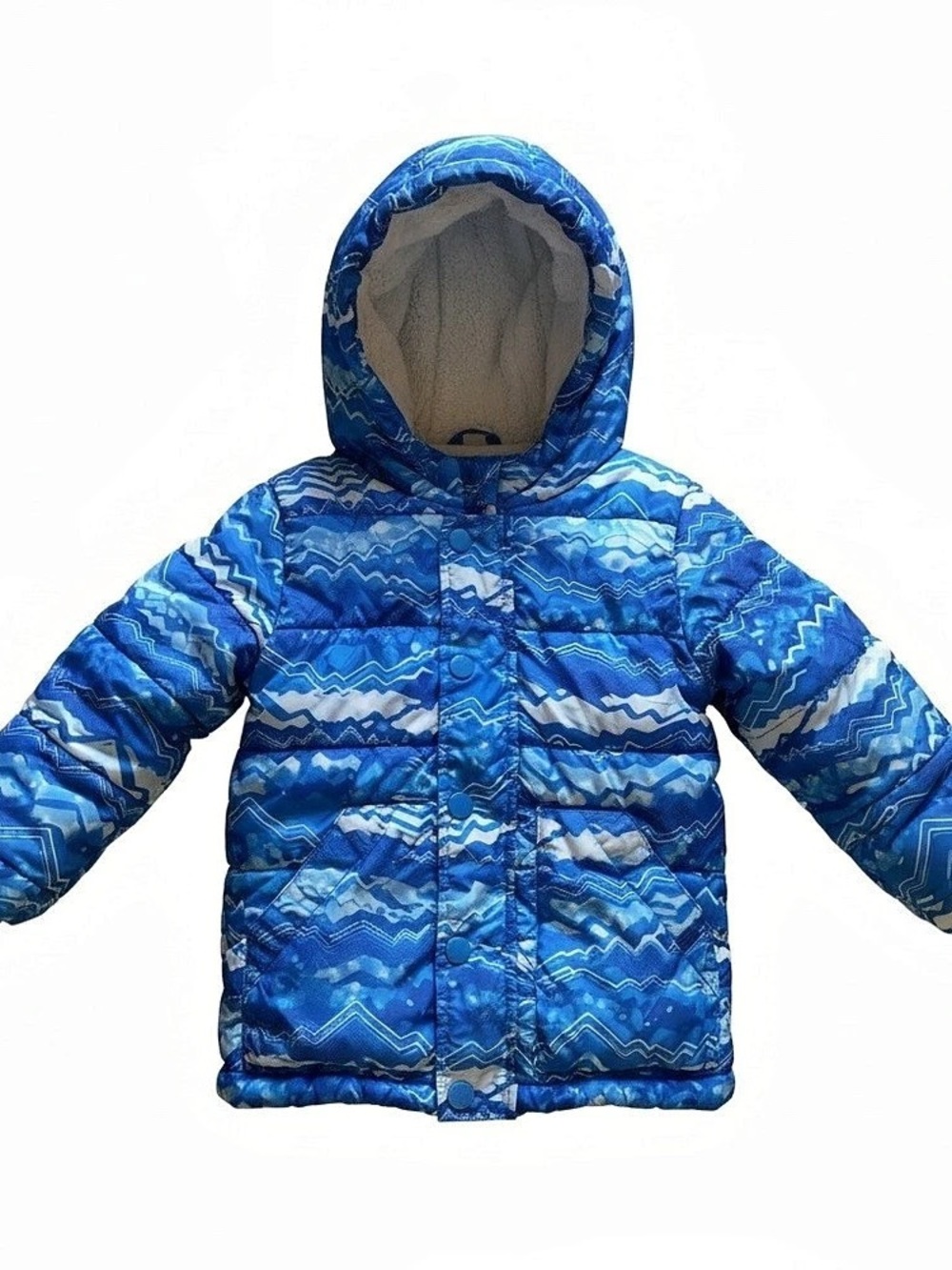 Cat & Jack Kids Blue & White Geometric Hooded Puffer Size 2T
